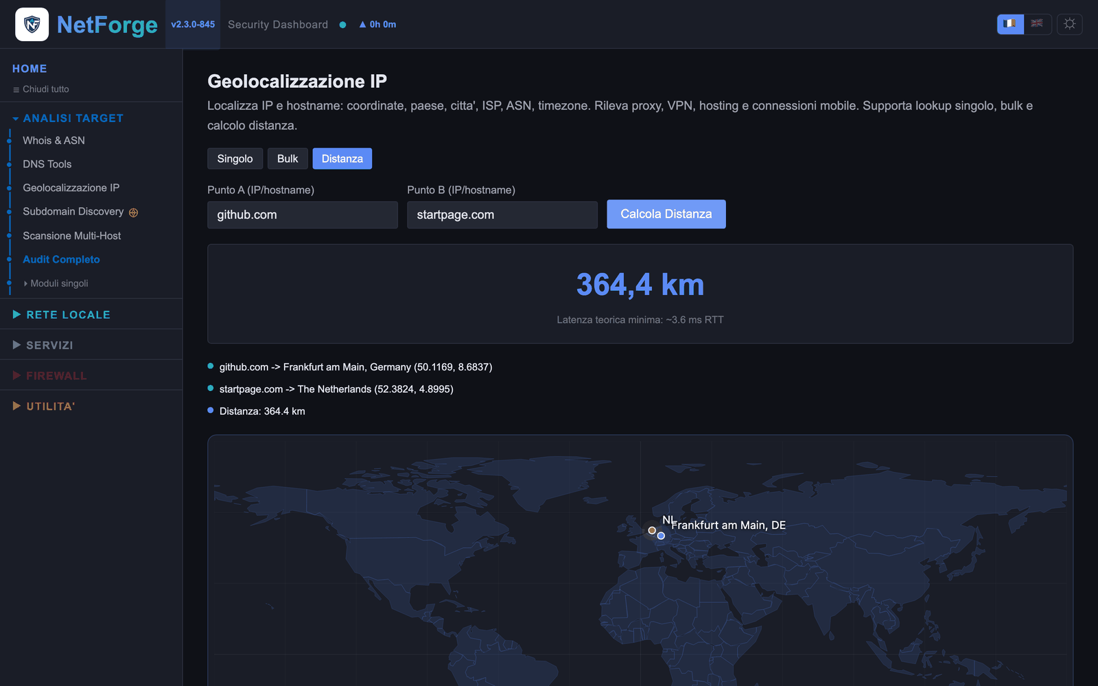 Geolocalizzazione e distanza tra due host
