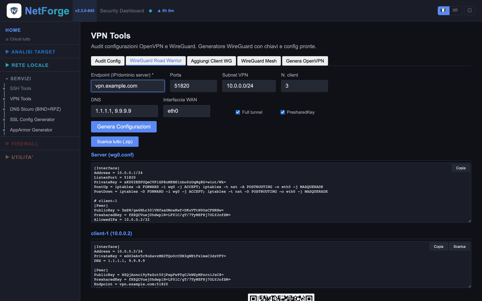 Generatore WireGuard road warrior